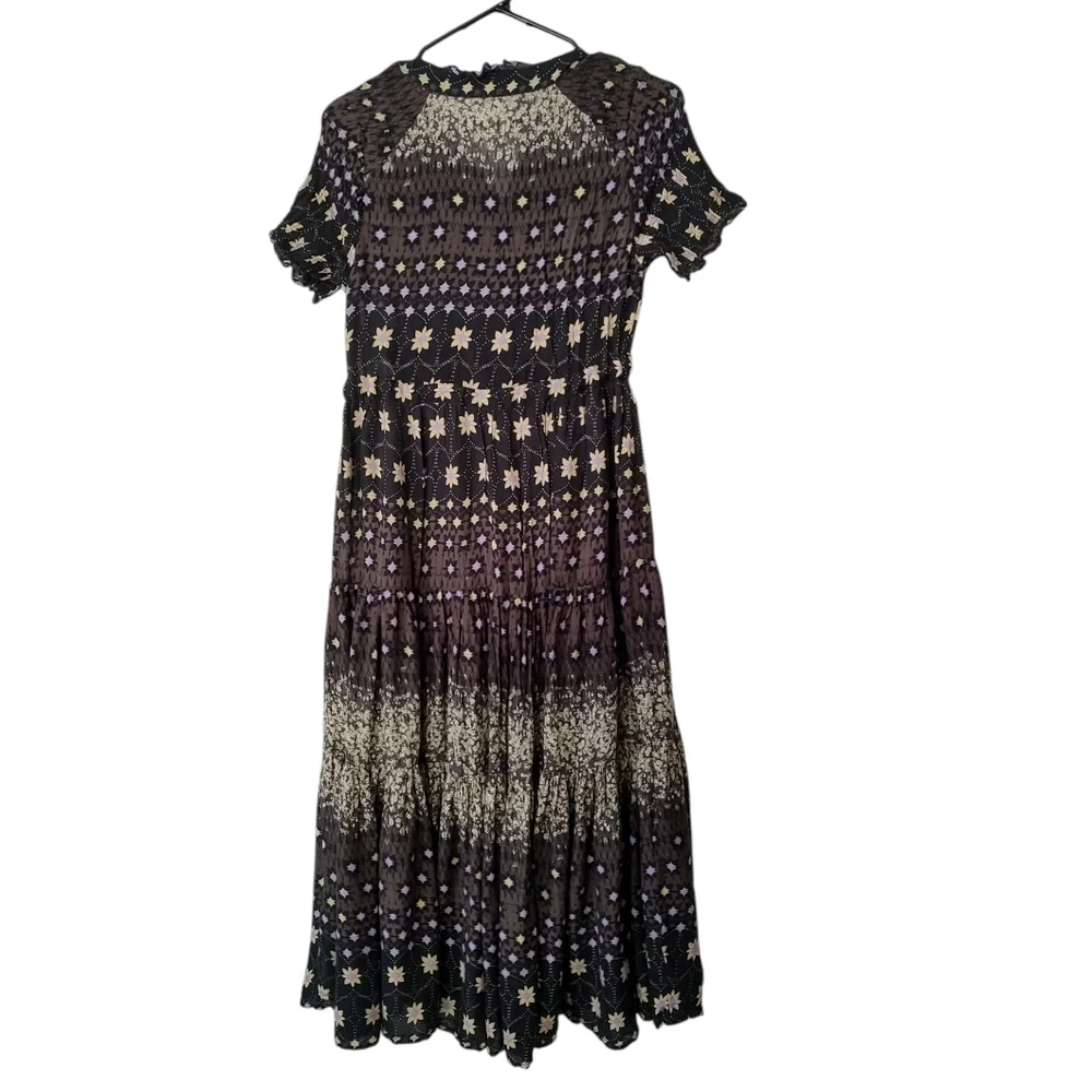 Free People Black and Purple Floral Smocked  Maxi Dress